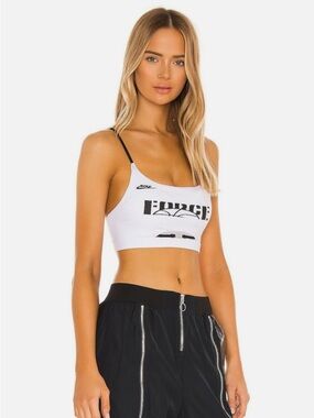 Nike Force Indy white crop top bra with black straps and removable cups